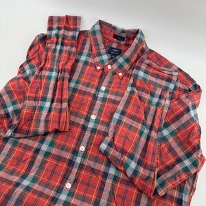 J Crew Slim Fit Plaid Button Down Long Sleeve Shirt Men Red Green Yellow Cotton